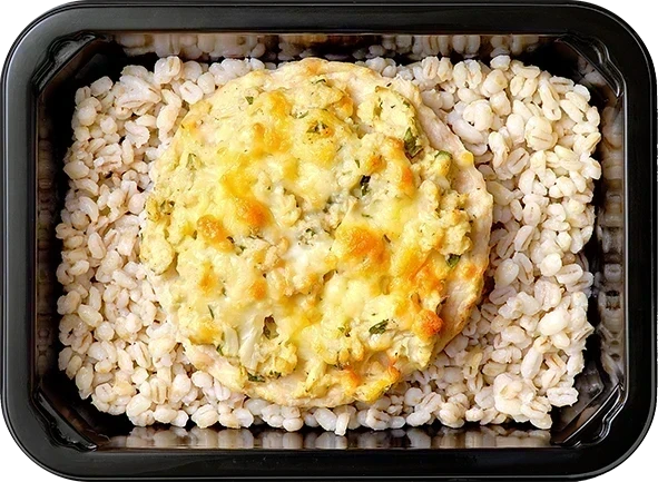 Отварная барли, Шницель рубленный под шапкой из цветной капусты