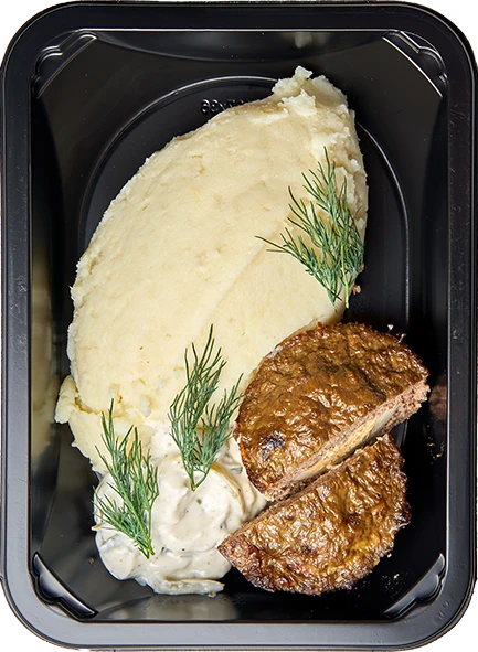 Печеночный маффин с яйцом и сметанным соусом и Картофельное пюре