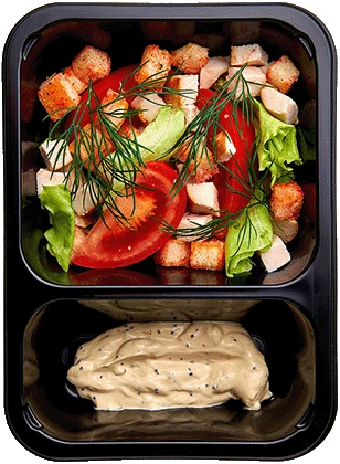 Салат с копченой курицей, томатами и маковой заправкой