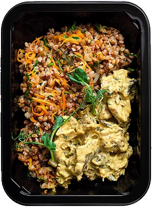 Куриное карри с шампиньонами и гречка по-деревенски