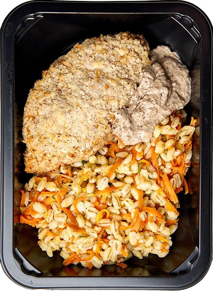 Домашняя котлета с грибным соусом и Барли по-купечески