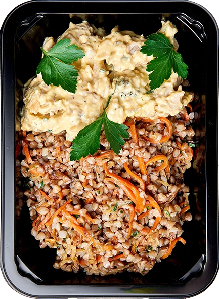 Куриное бедро в медово-горчичном соусе-Гречка по-деревенски