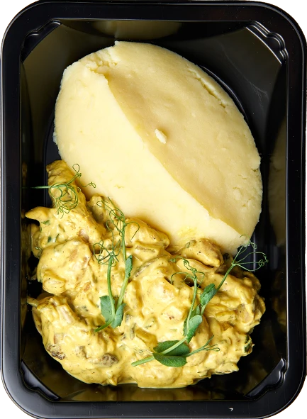 Куриное карри с шампиньонами и луком-Картофельное пюре