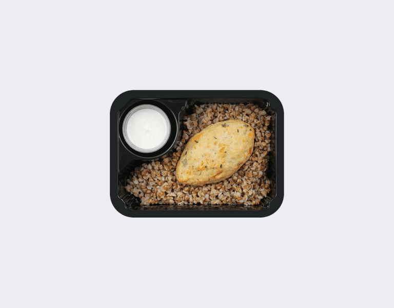 Зразы из рыбы с овощами. Гречка. Белый соус с творогом