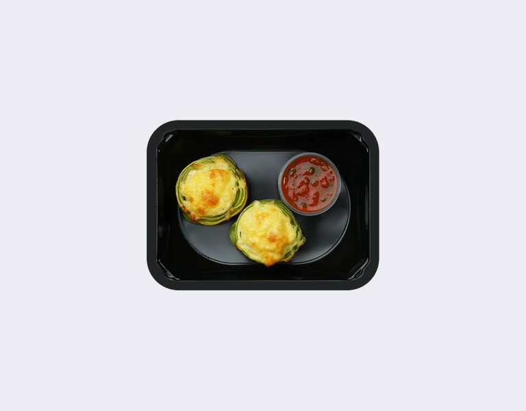 Кабачок фаршированный с соусом сацебели