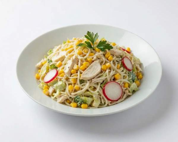 Салат с курицей и рисовой лапшой