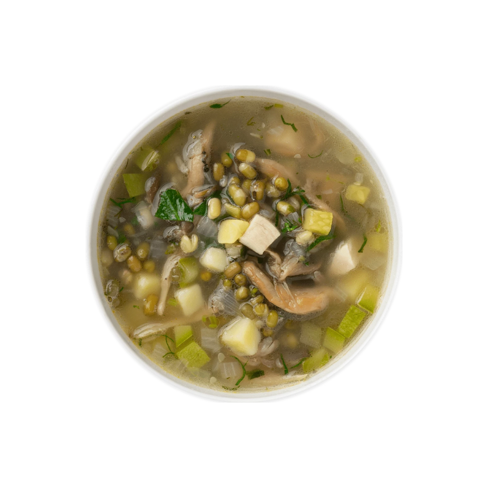Суп из кабачков с вешенками и горохом маш